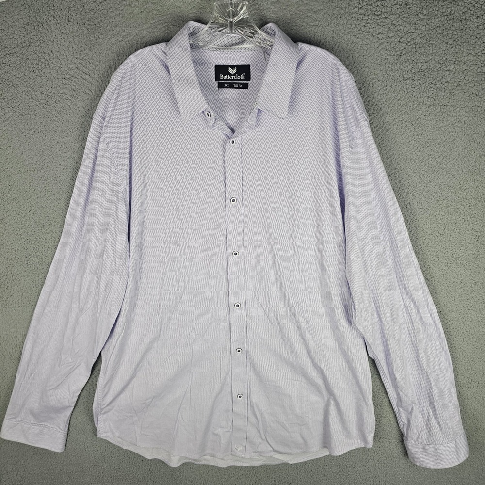 Buttercloth Button Down Mens 3XL Purple Chevron Knit Tall Fit Long Sleeve Shirt